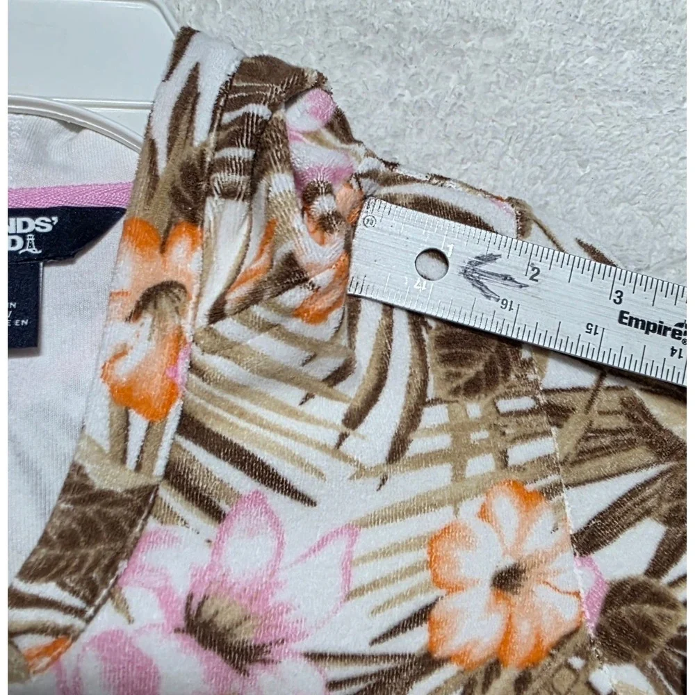 Lands End Girls White Tropic Palm Terry Cloth Hooded Swim Cover-Up Size M 8